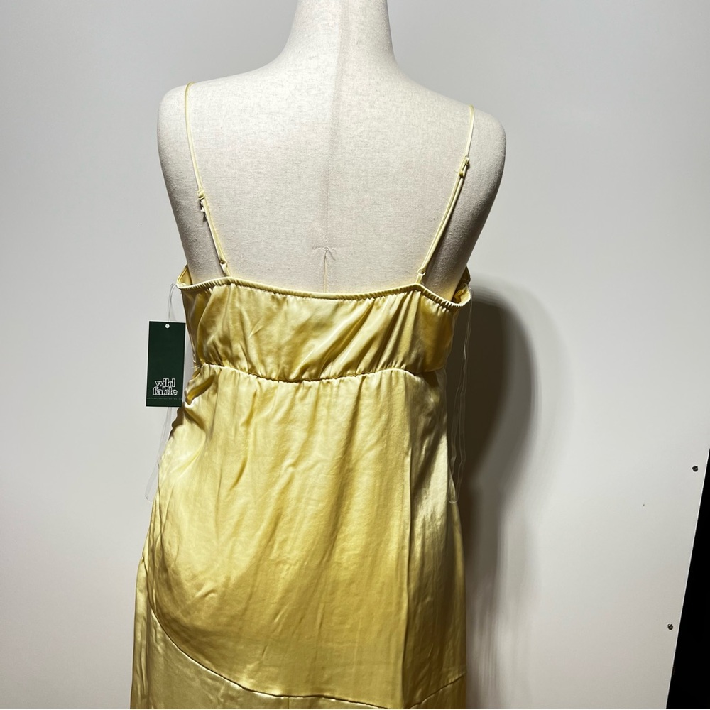 NWT New Fable Women Satin Asymmetrical A-Line Maxi Dress- Light Yellow M - Picture 7 of 9